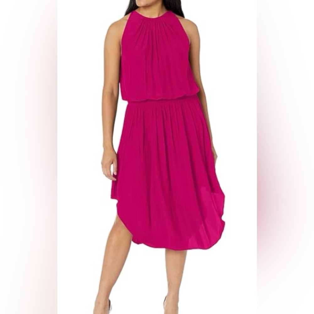 Ramy Brook Audrey Smocked Midi Dress Cinched Waist Hot Pink Designer Msrp$425